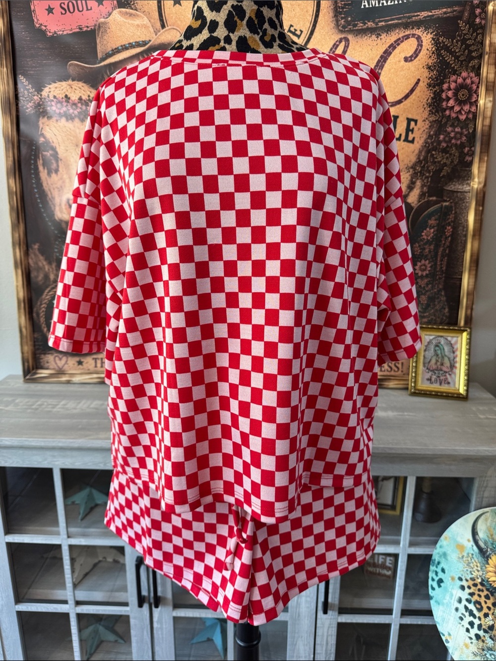 CES FEMME  Checkerboard 2Pc Top/Shorts Set - Women's Size XL